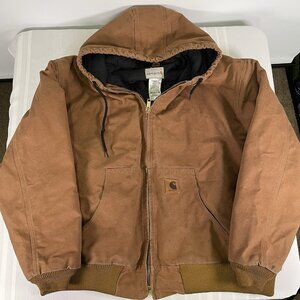 Carhartt 4XL Brown Duck Jacket Quilted Lined Hooded Work Chore Coat Distressed